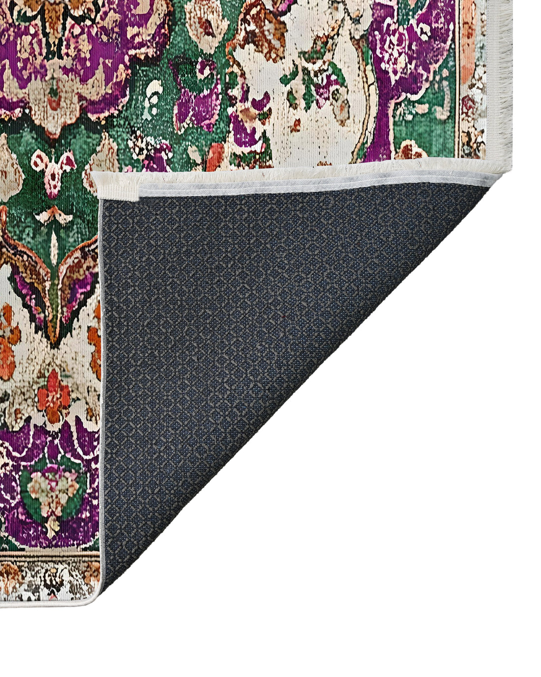Yıkanabilir Vintage Yeşil ve Mor Madalyon Halı