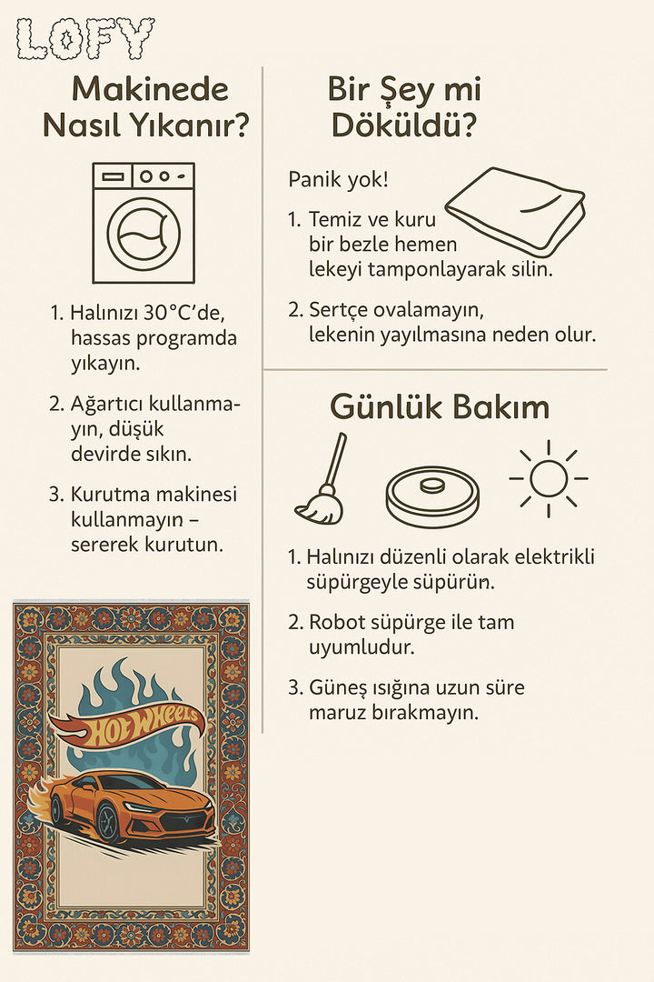 Araba Çocuk Halısı – Kaymaz Ve Makinede Yıkanabilir | Bebek & Evcil Dostu 