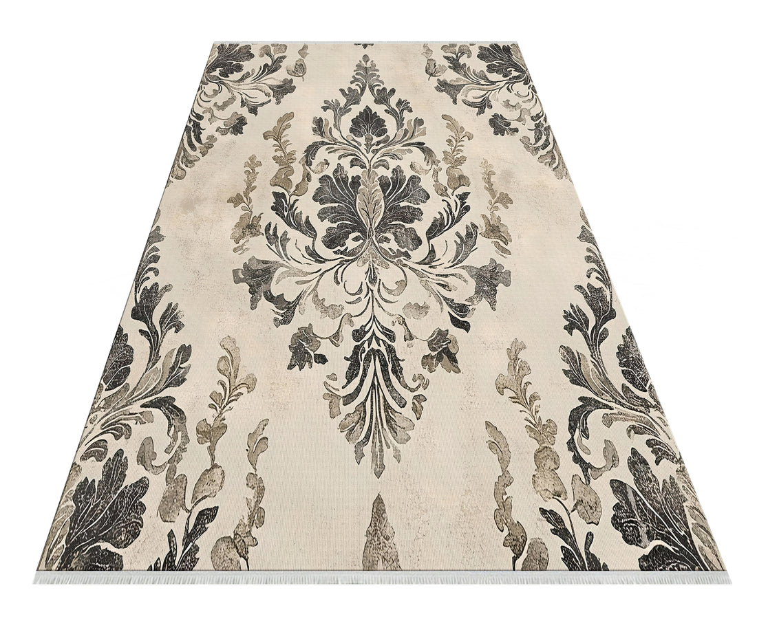 Nötr Tonlarda Klasik Damask Desenli Halı