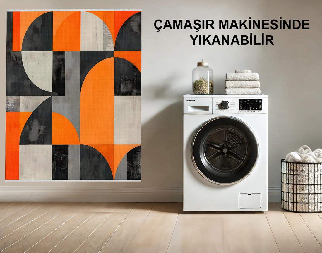 Turuncu Ve Gri Geometrik Modern Pamuk Halı