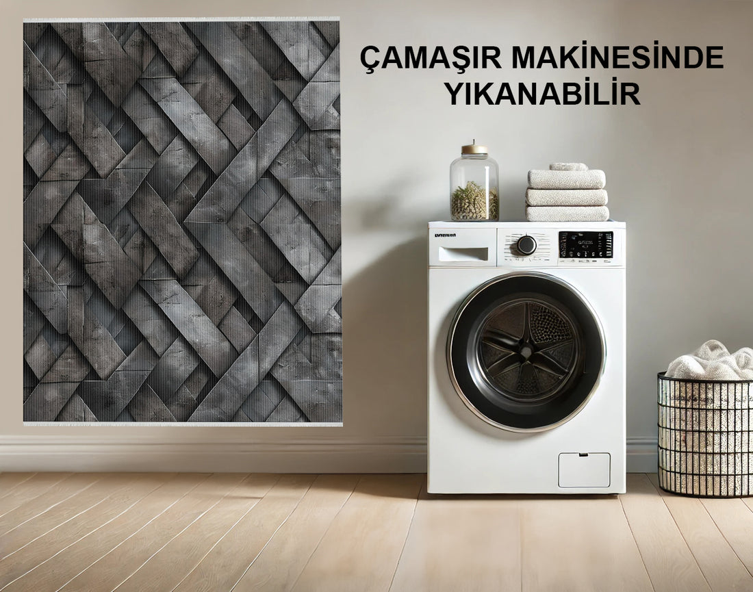 Modern Geometrik Halı; Siyah ve Gri